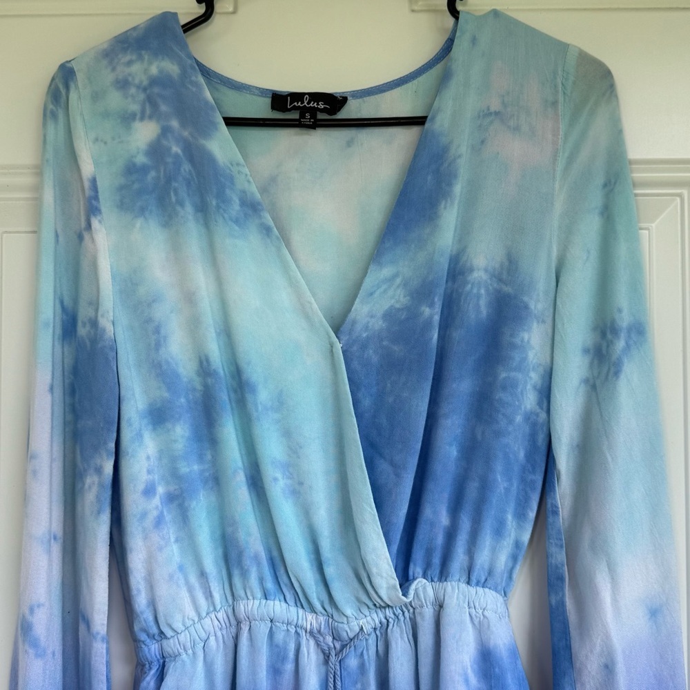 Lulus Romper Women Small Blue Tie Dye Long Sleeve Boho Festival - Picture 3 of 13